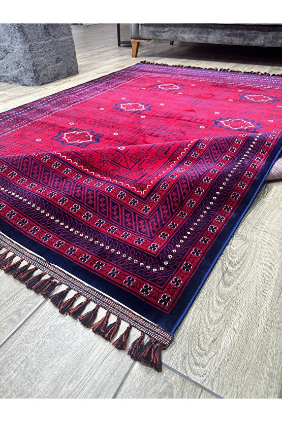 Otantik Desenli Afgan Uşak Halısı Yıkanabilir Kaymaz Taban Makine Halısı