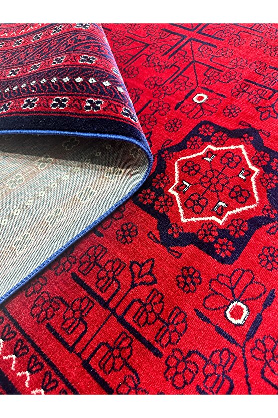 Otantik Desenli Afgan Uşak Halısı Yıkanabilir Kaymaz Taban Makine Halısı