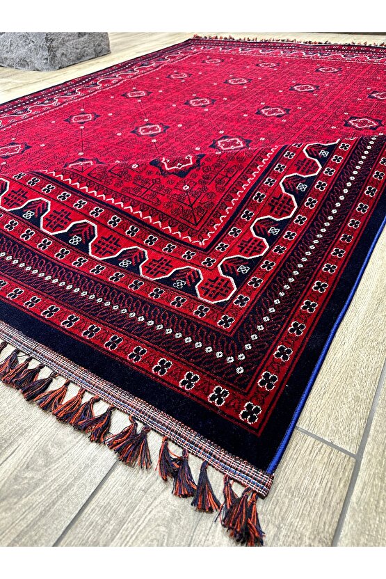 Buhara Koleksiyonu Otantik Desenli Afgan Uşak Halısı Yıkanabilir Kaymaz Taban Makine Halısı