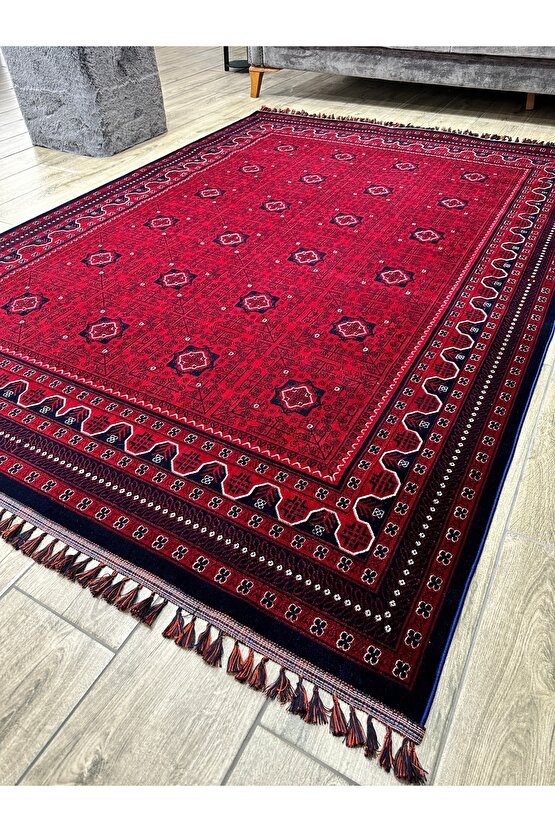 Buhara Koleksiyonu Otantik Desenli Afgan Uşak Halısı Yıkanabilir Kaymaz Taban Makine Halısı