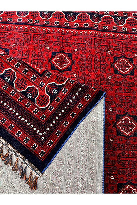 Buhara Koleksiyonu Otantik Desenli Afgan Uşak Halısı Yıkanabilir Kaymaz Taban Makine Halısı