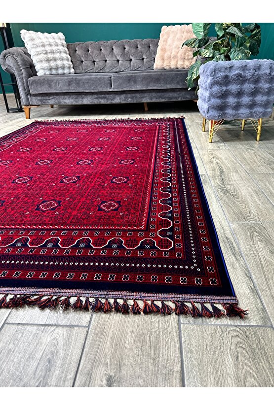 Buhara Koleksiyonu Otantik Desenli Afgan Uşak Halısı Yıkanabilir Kaymaz Taban Makine Halısı