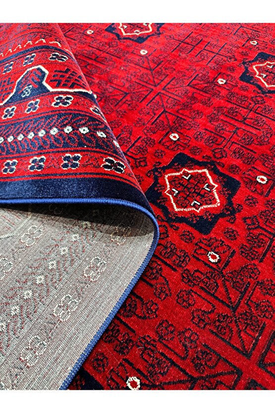 Buhara Koleksiyonu Otantik Desenli Afgan Uşak Halısı Yıkanabilir Kaymaz Taban Makine Halısı