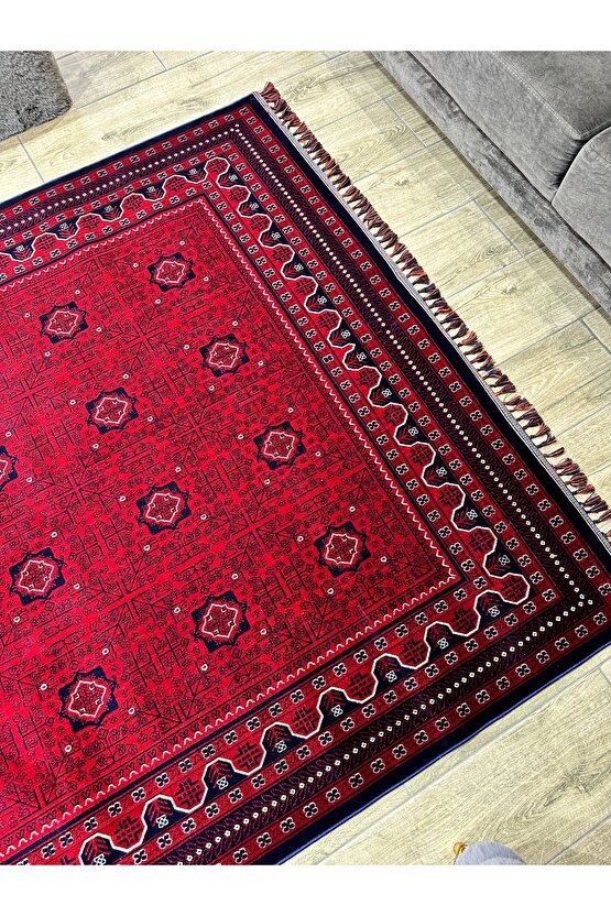 Buhara Koleksiyonu Otantik Desenli Afgan Uşak Halısı Yıkanabilir Kaymaz Taban Makine Halısı