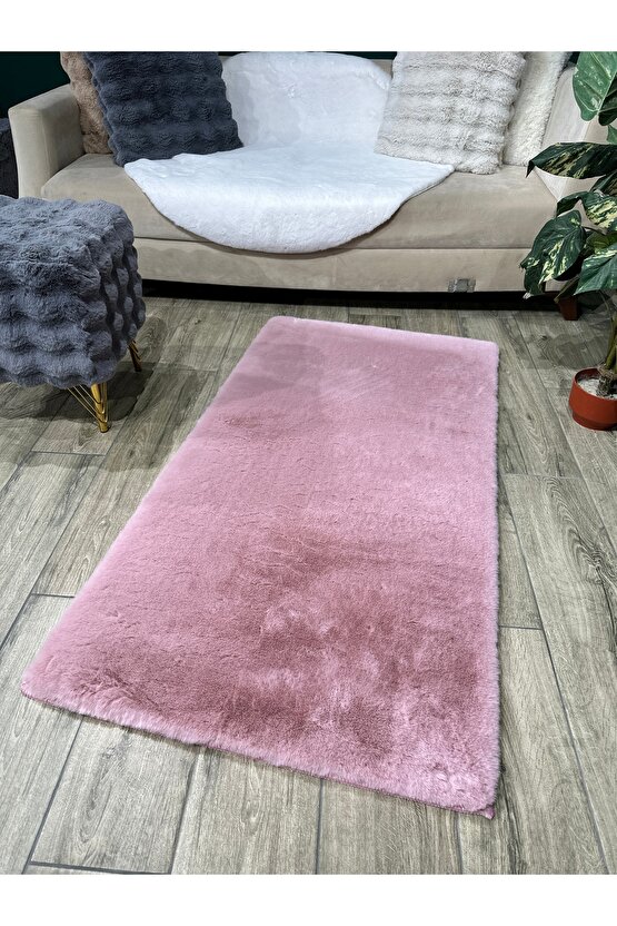 Premium Yumuşacık Tavşan Tüyü Serisi Tüy Dökmez Kaymaz Dokuma Taban Peluş Halı Pudra