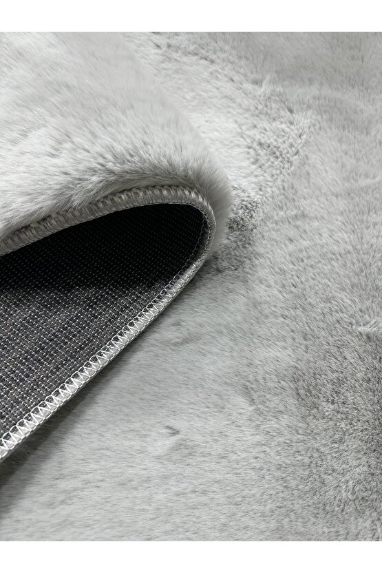 Premium Yumuşacık Tavşan Tüyü Serisi Tüy Dökmez Kaymaz Dokuma Taban Peluş Halı Gri