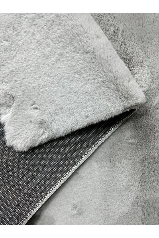 Premium Yumuşacık Tavşan Tüyü Serisi Tüy Dökmez Kaymaz Dokuma Taban Peluş Halı Gri