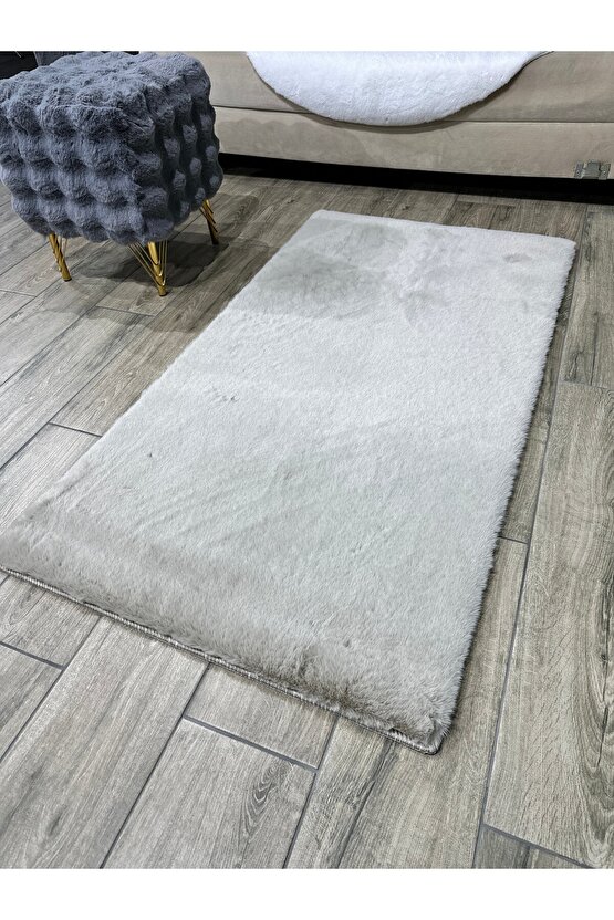 Premium Yumuşacık Tavşan Tüyü Serisi Tüy Dökmez Kaymaz Dokuma Taban Peluş Halı Vizon