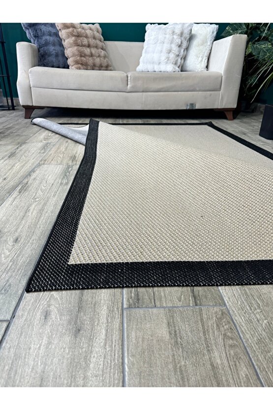 Kolay Temizlenen Yıkanabilir Kaymaz Dokuma Taban Bordürlü Sisal Halı