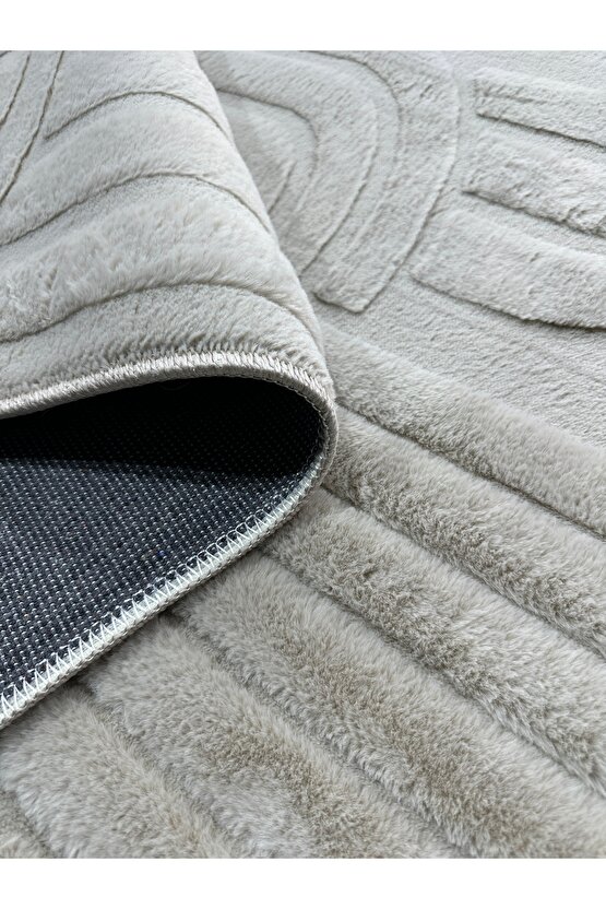 Modern Yumuşak Dokulu Tüy Dökmez Yıkanabilir Tavşan Tüyü Peluş Halı Vizon