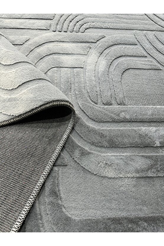 Modern Yumuşak Dokulu Tüy Dökmez Yıkanabilir Tavşan Tüyü Peluş Halı Antrasit