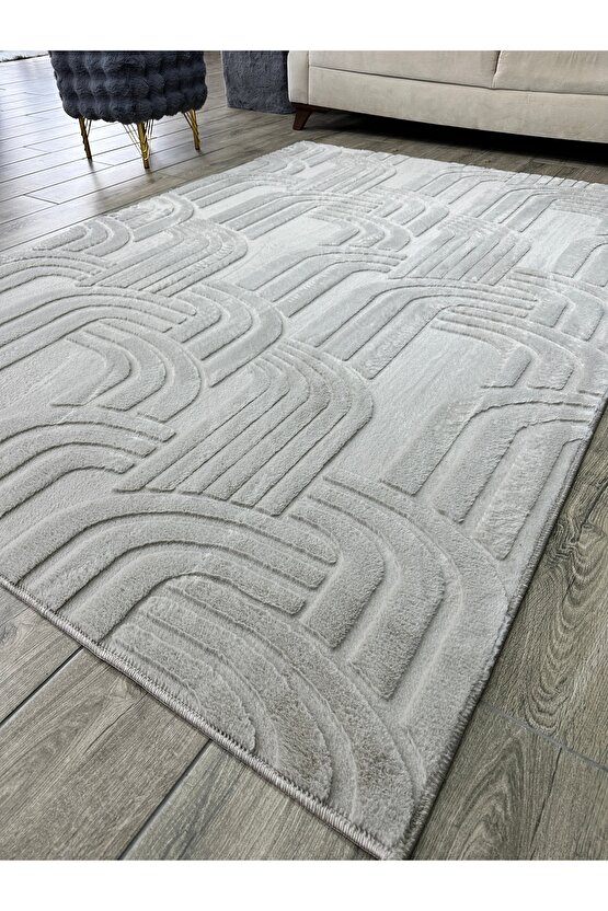 Modern Yumuşak Dokulu Tüy Dökmez Yıkanabilir Tavşan Tüyü Peluş Halı Vizon