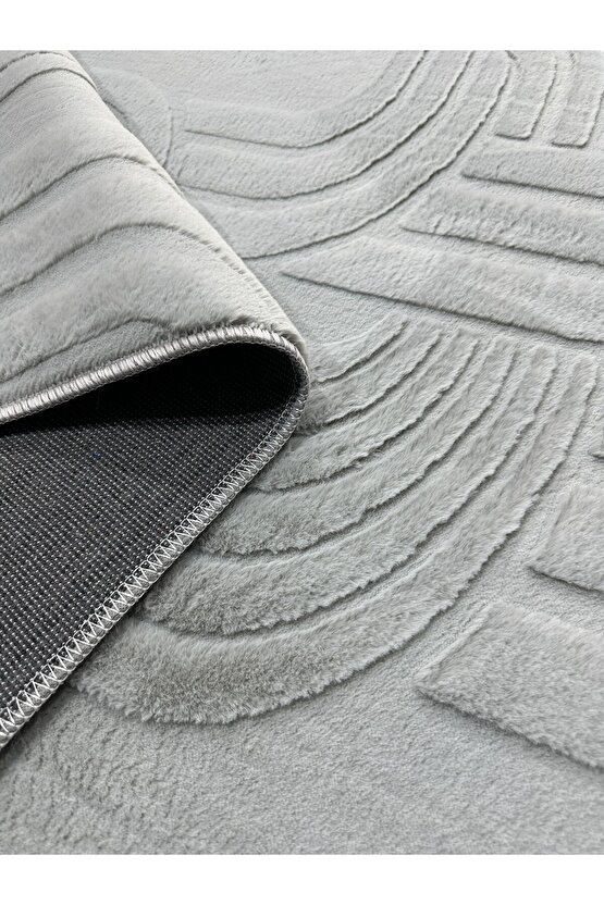 Modern Yumuşak Dokulu Tüy Dökmez Yıkanabilir Tavşan Tüyü Peluş Halı Gri