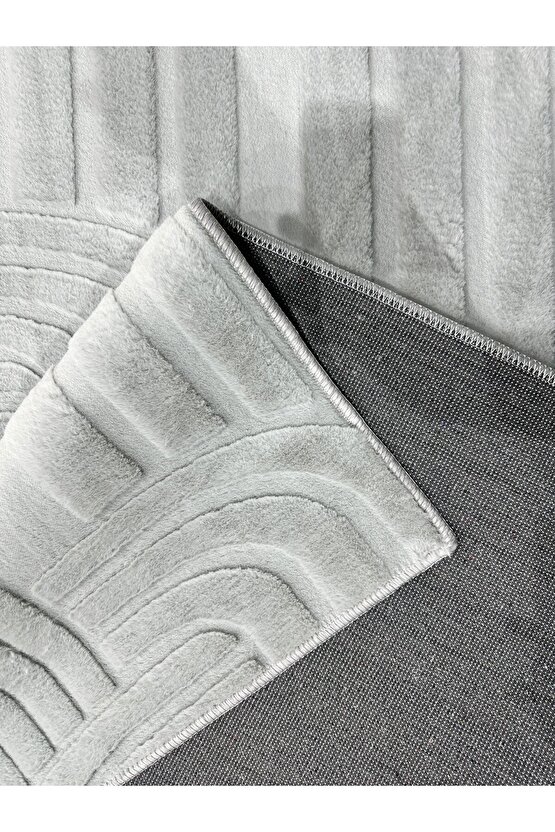 Modern Yumuşak Dokulu Tüy Dökmez Yıkanabilir Tavşan Tüyü Peluş Halı Gri