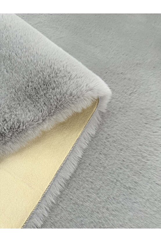 Modern Tavşan Tüyü Yumuşacık Tüy Dökmez Peluş Halı Gri