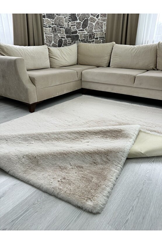 Modern Tavşan Tüyü Yumuşacık Tüy Dökmez Peluş Halı Taş