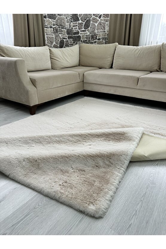Modern Tavşan Tüyü Yumuşacık Tüy Dökmez Peluş Halı Taş