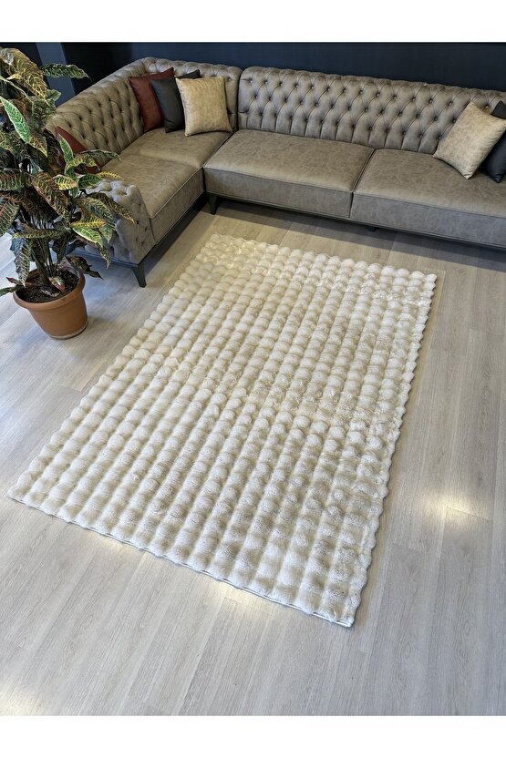 Yumuşak Dokulu Tavşan Tüyü Peluş Yıkanabilir Kaymaz Taban Salon Halısı Çocuk Halısı Taş