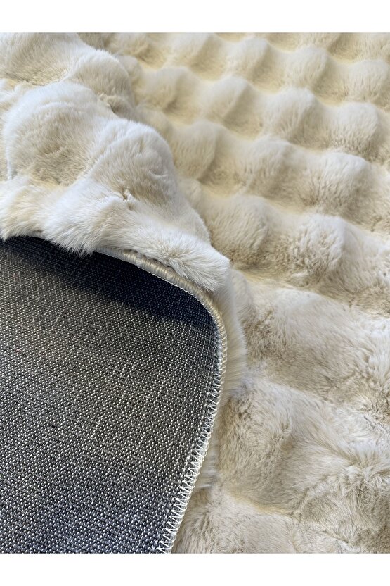 Yumuşak Dokulu Tavşan Tüyü Peluş Yıkanabilir Kaymaz Taban Salon Halısı Çocuk Halısı Taş