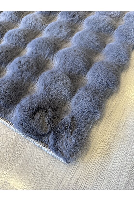 Yumuşak Dokulu Tavşan Tüyü Peluş Yıkanabilir Kaymaz Taban Salon Halısı Çocuk Halısı Antrasit