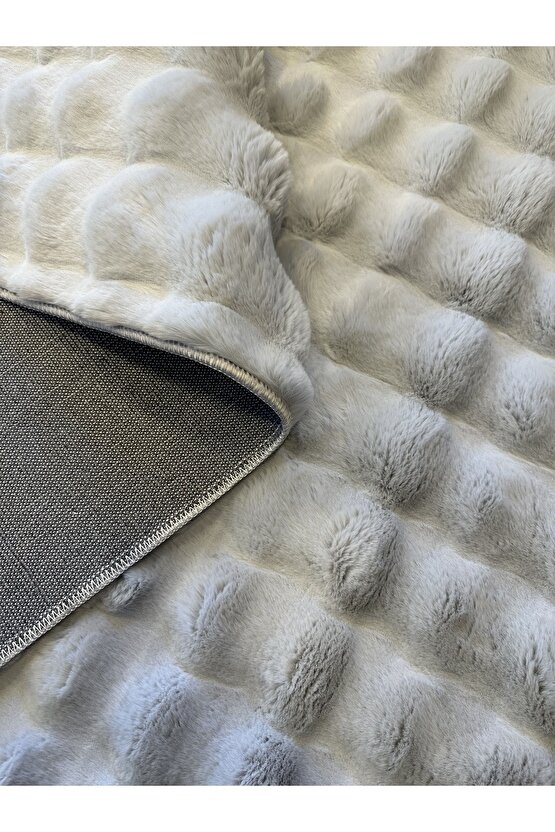 Yumuşak Dokulu Tavşan Tüyü Peluş Yıkanabilir Kaymaz Taban Salon Halısı Çocuk Halısı Gri