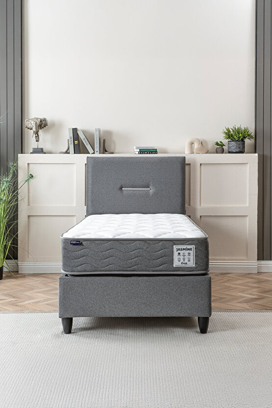 Jasmine Serisi Tek Kişilik Sandıklı Baza ve Başlık Full Ortopedik Paket Yaylı Yatak Tak