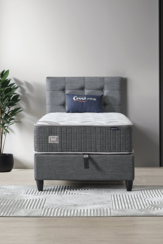 Mimoza Modeli Tek Kişilik Full Ortopedik Yataklı Baza ve Başlık Takımı 3 lü Set