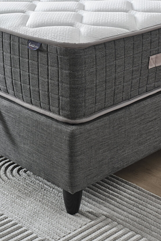 Mimoza Modeli Tek Kişilik Full Ortopedik Yataklı Baza ve Başlık Takımı 3 lü Set