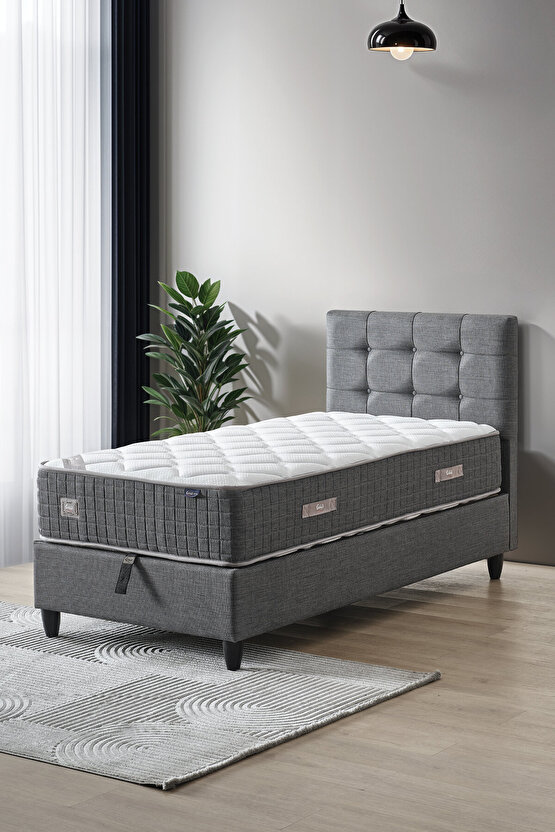 Mimoza Modeli Tek Kişilik Full Ortopedik Yataklı Baza ve Başlık Takımı 3 lü Set