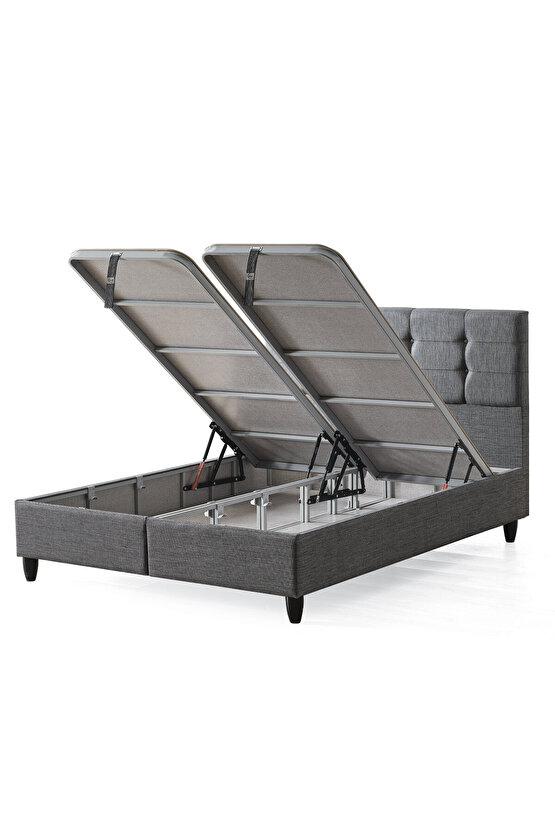 Mimoza Modeli Çift Kişilik Full Ortopedik Yataklı Sandıklı Baza ve Başlık Takımı 3 lü Set