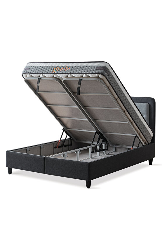 Gisele Modeli Full Ortopedik Çift Kişilik Pedli Yataklı Baza ve Başlık Takımı 3 lü Set