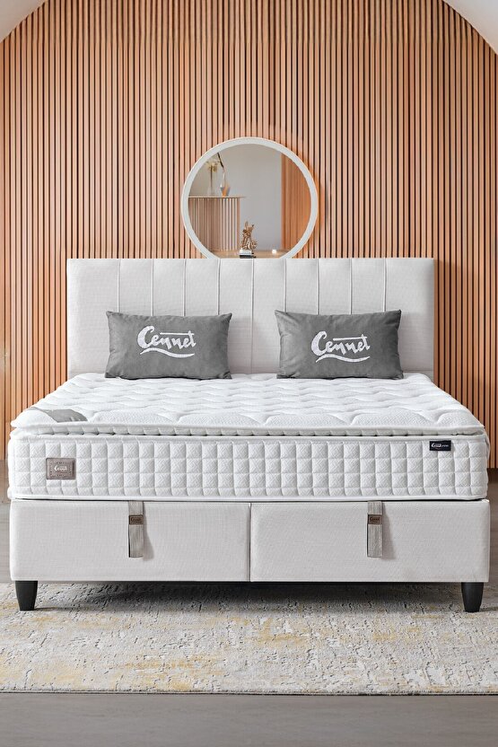 Zambak Modeli Full Ortopedik Çift Kişilik Pedli Yataklı Baza ve Başlık Takımı 3 lü Set