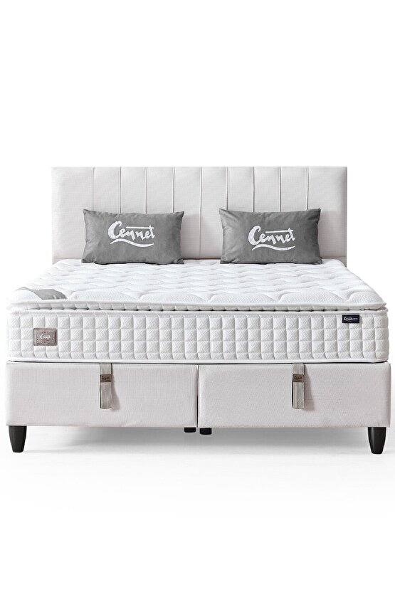 Zambak Modeli Full Ortopedik Çift Kişilik Pedli Yataklı Baza ve Başlık Takımı 3 lü Set