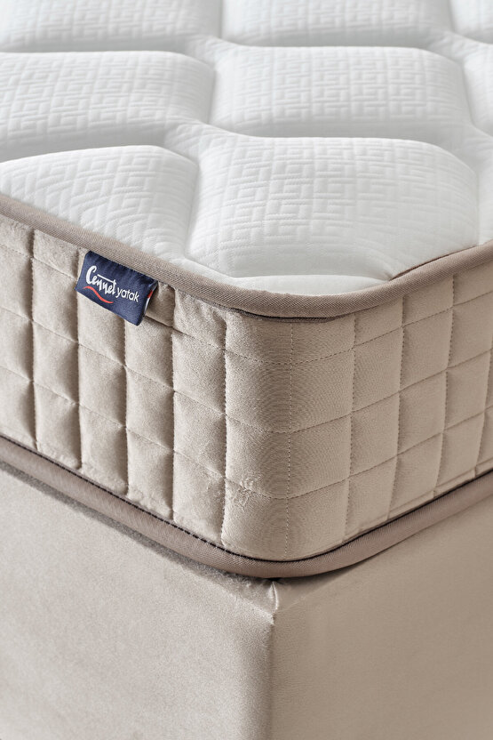 Manolya Serisi Tek Kişilik Sandıklı Baza ve Başlık + Full Ortopedik Paket Yaylı Yatak Takımı 3 lü Se