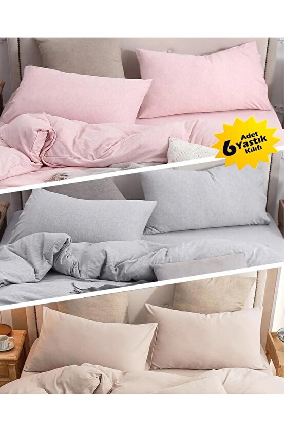 %100 Pamuk (TOPLAMDA 6 ADET)2adet Pembe 2adet Bej 2adet Gri 50x70yastık Kılıfı Pillow Case