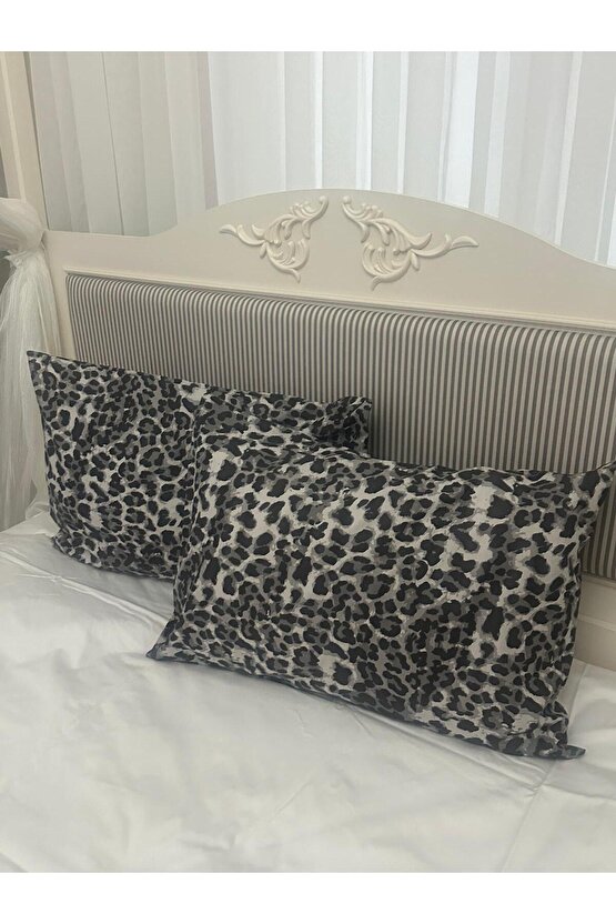 %100 Cotton (PAMUK) 2 Adet Leopar 50x70 Cm Yastık Kılıfı Pillow Case