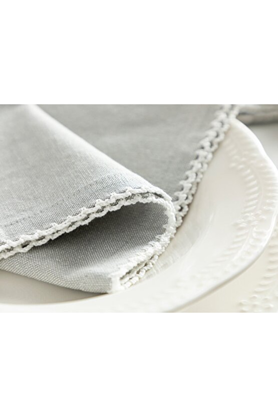 Cecily Pamuk 4’lü El Işlemeli Misafir Peçetesi 34x34 Cm Gri