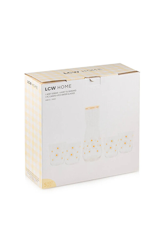 Beyaz Çiçek Baskılı Cam Sürahi Seti - 1000 Ml