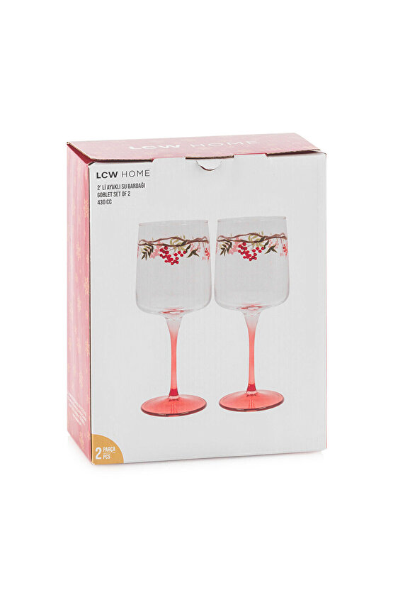 Karişik Kiraz Baskılı Ayaklı Cam Bardak 2li 430 ml