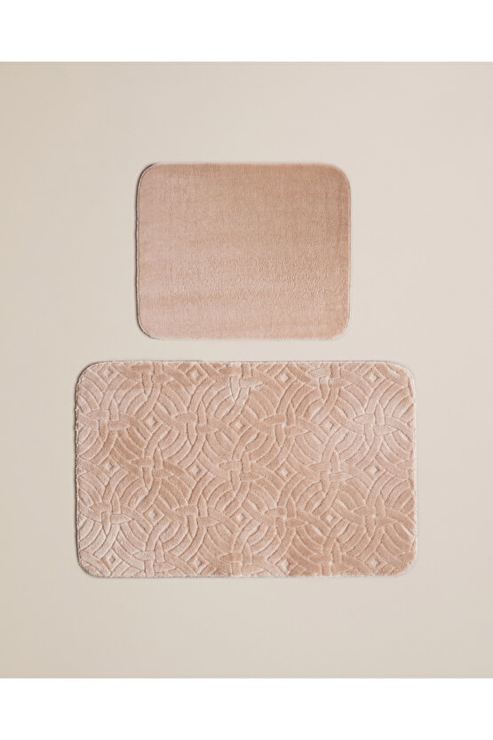 Wavelet Kaydırmaz Taban Banyo Paspası Seti 60x100 cm + 50x60 cm Açık Bej