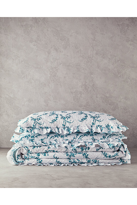Scroll Flowers Çift Kişilik Yatak Örtüsü Takımı Yeşil