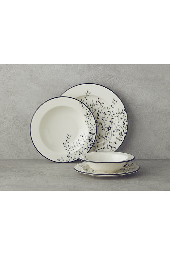 Mystic Porselen 24 Parça 6 Kişilik Yemek Takımı Siyah