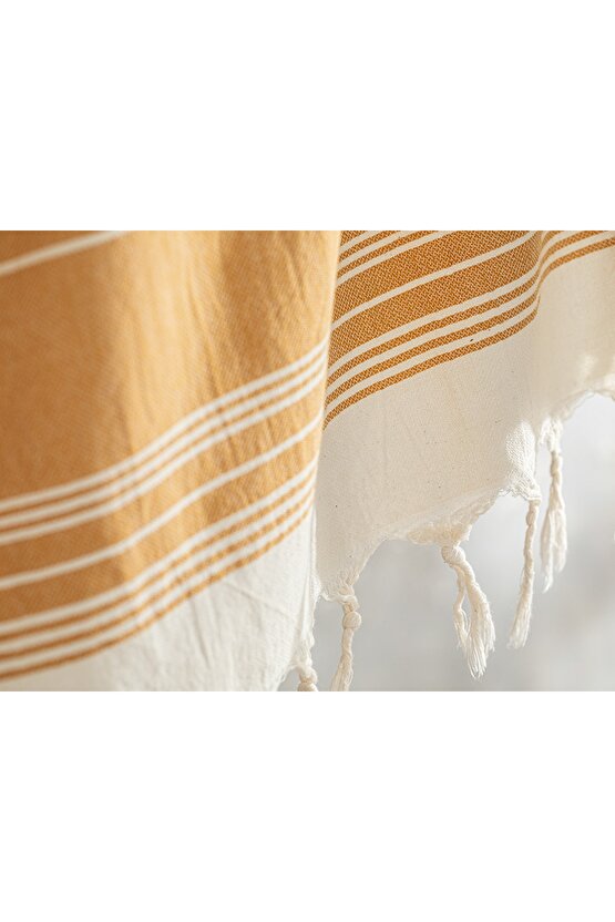Serenity Pamuklu Çizgili Peştamal 90x160 Cm Turuncu-sarı