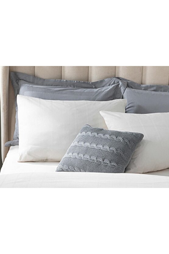 Listra Çizgili Pamuk Saten 2 li Yastık Kılıfı Fildişi