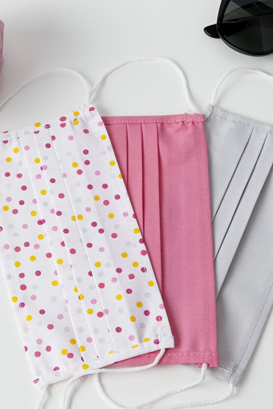 Mıny Dots Pamuk Maske 9,5x18 Cm Beyaz - Pembe