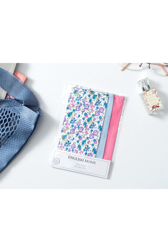 Flower Pamuk Maske 9,5x18 Cm Mavi - Pembe