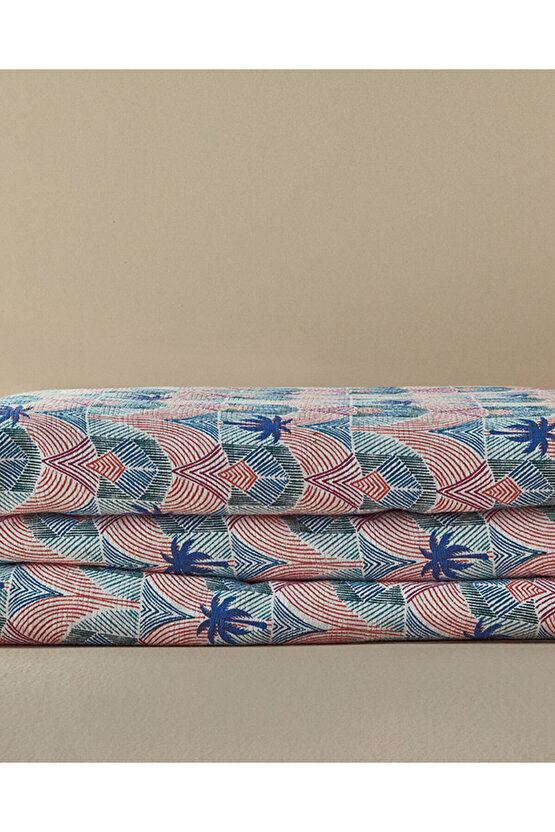 Tropical Palm Çift Kişilik Pike Mavi
