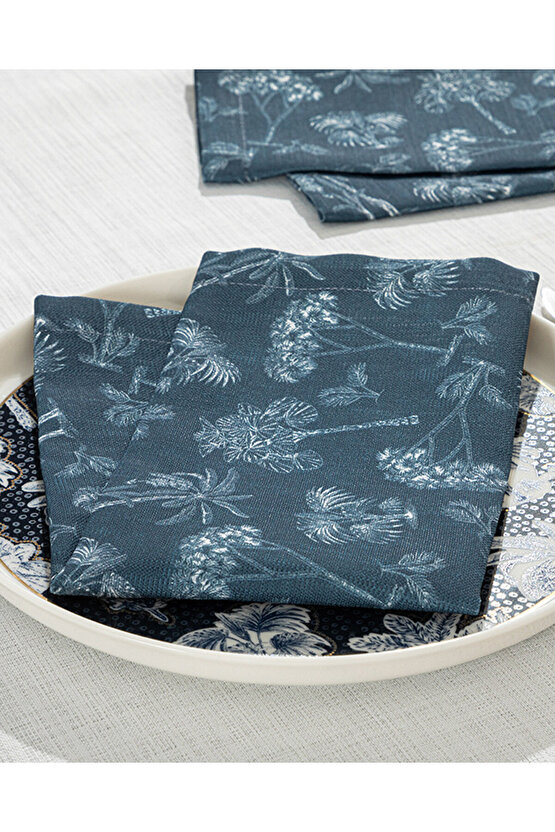 Toile Plants Polyester 2li Misafir Peçetesi 40x40 Koyu Lacivert