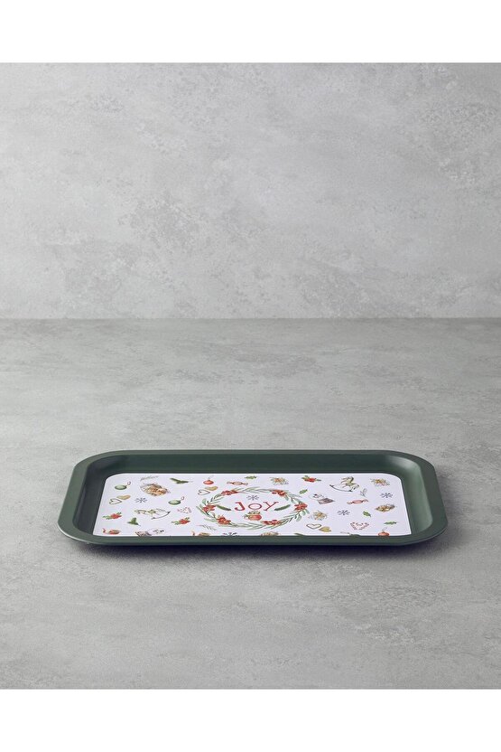 New Year Joy Metal Tepsi 35x23 cm Yeşil