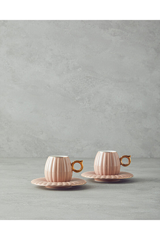 Polka New Bone China 4 Parça 2 Kişilik Kahve Fincan Takımı Pudra